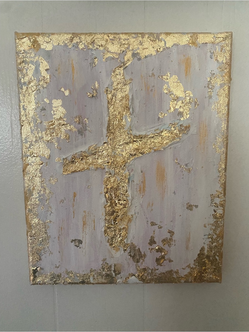 Gold Leaf Cross Wall Art - 8x6 in. White and Gold Abstract Home Art